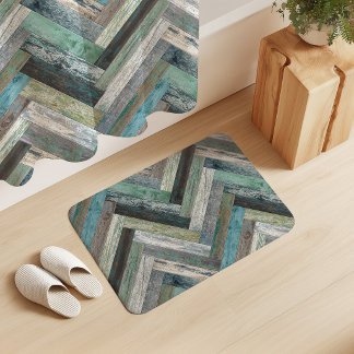 Rustic Wood Chevron Green Grey Blue Bath Mat