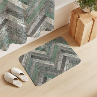 Rustic Wood Chevron Mint Green Grey Bath Mat