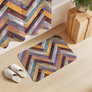 Rustic Wood Chevron Yellow Blue Purple Bath Mat