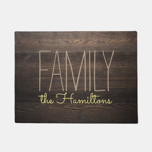 Rustic WOOD Chic Family Monogram GREY YELLOW Doormat (Front)