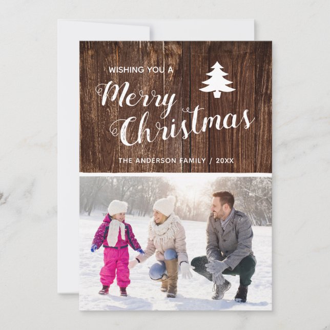 Rustic Wood | Christmas 2 Photos Holiday Card (Front)
