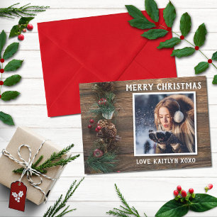 Rustic Wood & Christmas Foliage Holiday Photo