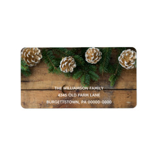 Rustic Wood  Christmas Greenery Pine & Pinecones Label