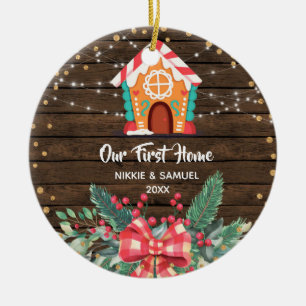 Rustic Wood Christmas Our First Home Ceramic Ornament