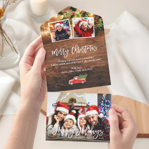 Rustic Wood Christmas Photo Seal and Send Card
