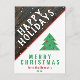 Rustic Wood Christmas Tree Red Name Christmas Holiday Postcard