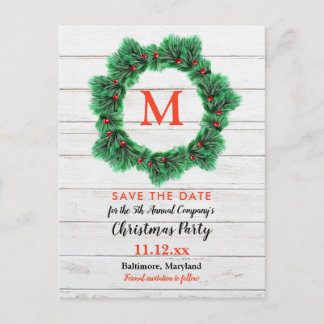 Rustic Wood Christmas Wreath | Holiday Party Announcement Postcard