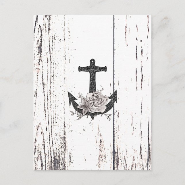 Rustic Wood Coastal Beach Anchor Save the Date Announcement Postcard (Front)