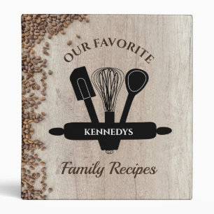 Rustic Wood Coffee Bean Family Recipe Cookbook Binder