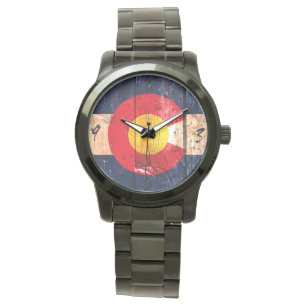 Rustic wood Colorado art flag wrist watch