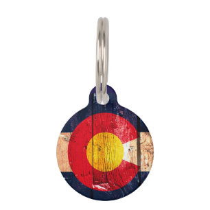 Rustic wood Colorado flag pet tag