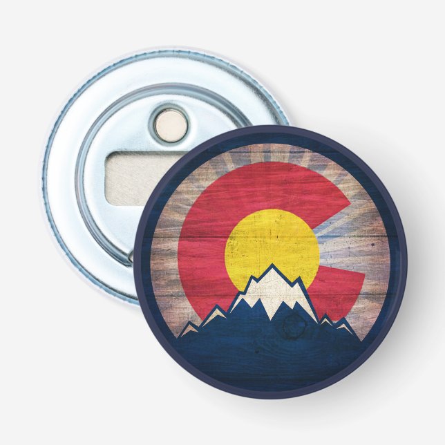 Rustic wood Colorado mountains bottle opener (Front)