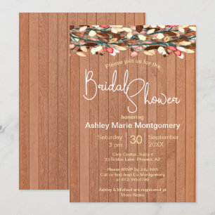 Rustic Wood Colourful Leaves Bridal Shower Invitation