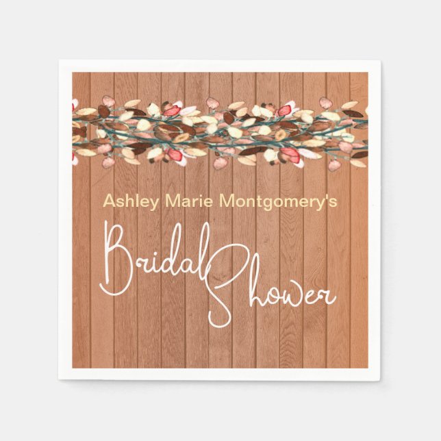 Rustic Wood Colourful Leaves Bridal Shower Napkin (Front)