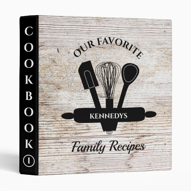 Rustic Wood Cookbook Family Recipes Personalized  Binder (Front/Spine)