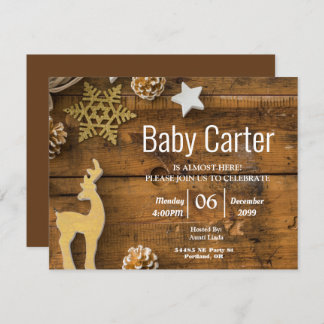 Rustic Wood Country Christmas Boy Baby Shower Invitation