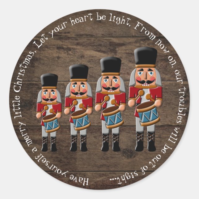 Rustic Wood Country Christmas Nutcracker Classic Round Sticker (Front)