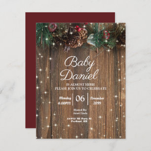 Rustic Wood Country Christmas Pine Garland Sparkle Invitation