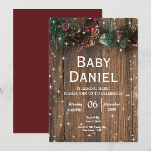 Rustic Wood Country Christmas Pinecone Apples Invitation