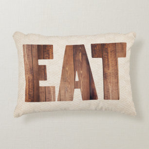 Rustic Wood Country EAT Typography Oatmeal Decorative Pillow