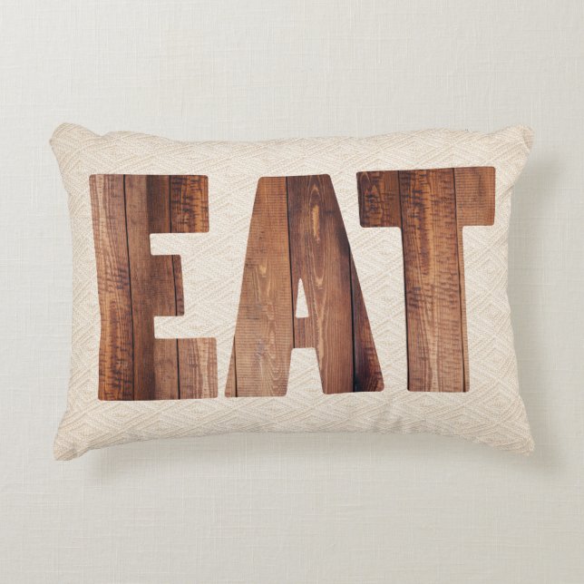 Rustic Wood Country EAT Typography Oatmeal Decorative Pillow (Front)