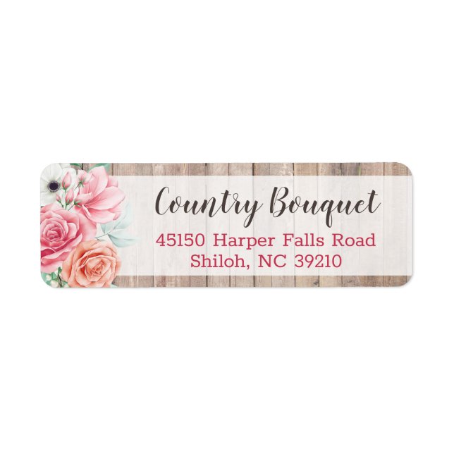 Rustic Wood Country Farmhouse Rose Return Address (Front)