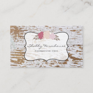 Rustic Wood Country Farmhouse Rose Script  Busines Business Card