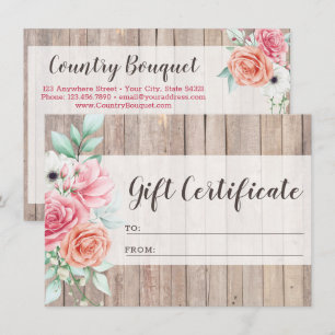 Rustic Wood Country Floral Gift Certificate Card