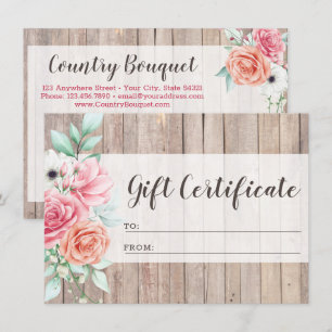 Rustic Wood Country Floral Gift Certificate Card