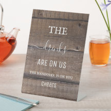 Rustic Wood Country Hangover Drinks Open Bar Sign 