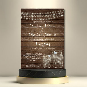 Rustic Wood Country Mason Jar Lights Wedding Invitation