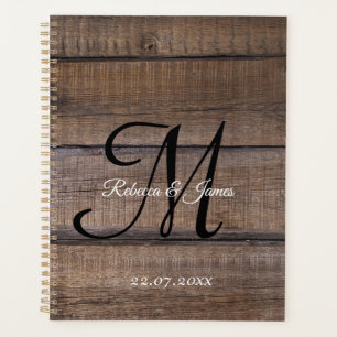 Rustic Wood Country Monogram Script Wedding Planner