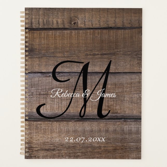 Rustic Wood Country Monogramme Mariage de script (Devant)