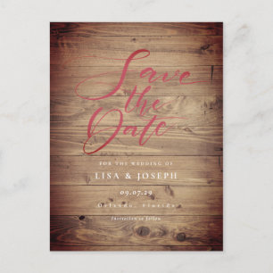Rustic Wood Country Script Save the Date Postcard