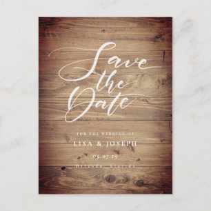 Rustic Wood Country Script Save the Date Postcard