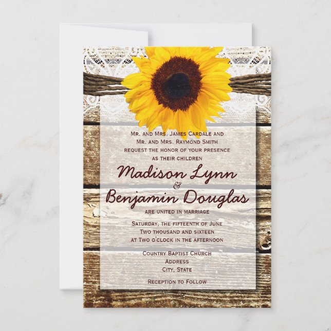 Rustic Wood Country Sunflower Invitations de maria (Devant)