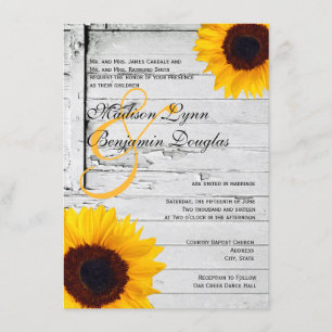 Rustic Wood Country Sunflower Invitations de maria