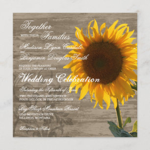 Rustic Wood Country Sunflower Wedding Invitations