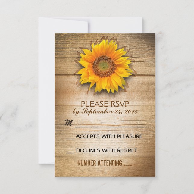rustic wood country sunflower wedding RSVP (Front)