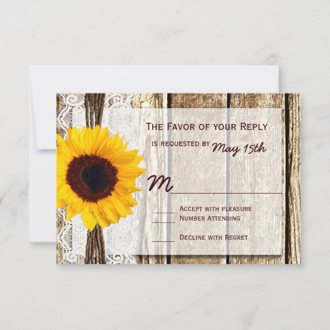 Rustic Wood Country Sunflower Wedding RSVP Cards (Front)