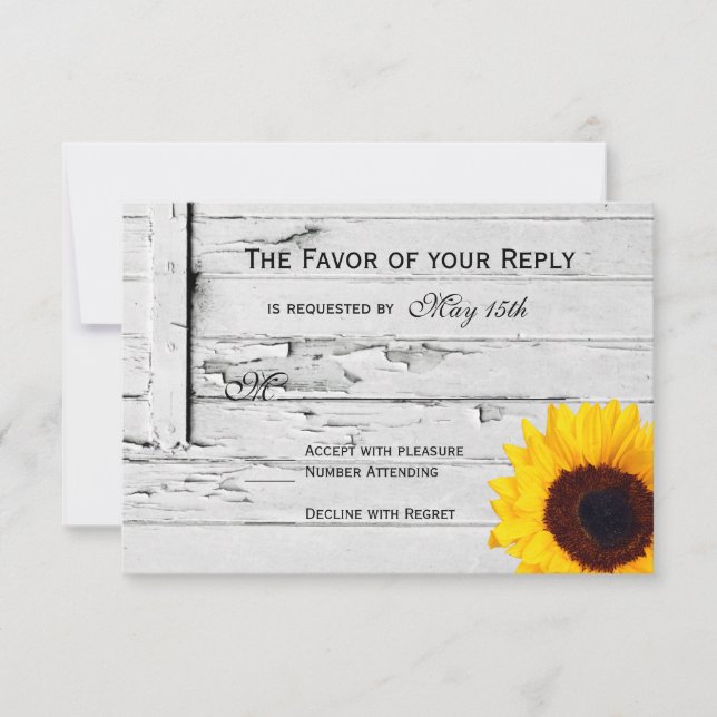 Rustic Wood Country Sunflower Wedding RSVP Cards (Front)