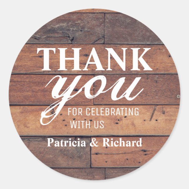 Rustic Wood Country Wedding Thank You Classic Round Sticker (Front)