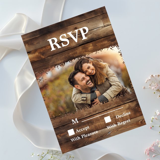 Rustic Wood Couples Photo Country RSVP Card (Creator Uploaded)