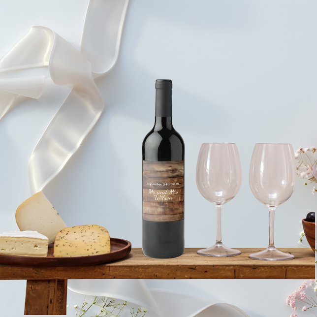Rustic Wood Couples Photo Country Wedding  Wine Label (Creator Uploaded)