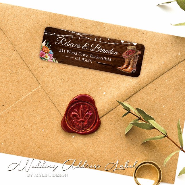 Rustic Wood Cowboy Boots Western Wedding Address (Creator Uploaded)