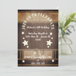 Rustic  wood cowboy themed 30th Birthday Invitation