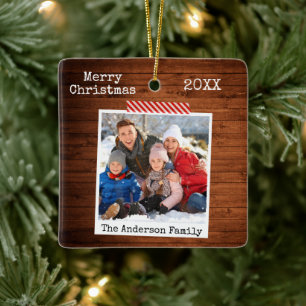 Rustic Wood Craft Tape Instant Photo Style Ceramic Ornament