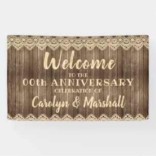 Rustic Wood & Cream Lace ANY Anniversary Banner