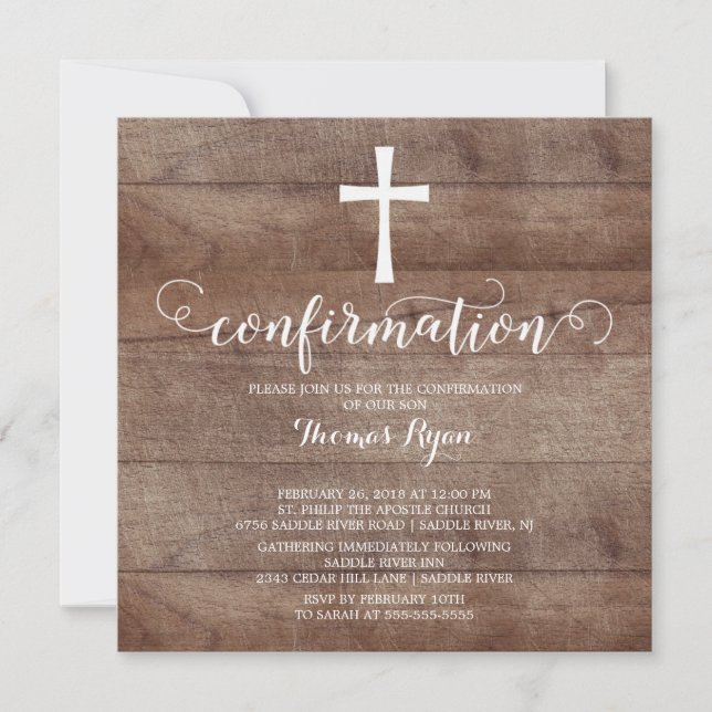 Rustic Wood Cross Confirmation Invitation (Front)