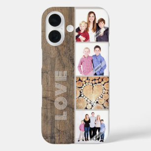 Rustic Wood Custom 4 Photo Collage Personalized  iPhone 16 Case